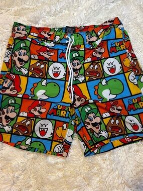 Super Mario men’s XL Multicolor Swim Trunks mesh liner 7” inseam